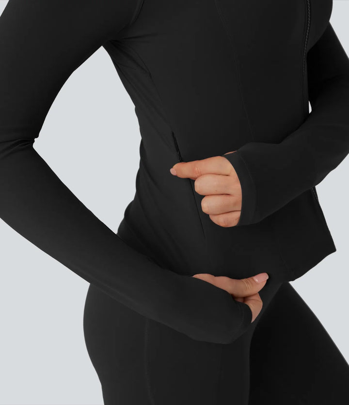 Halara UltraSculpt Stand Collar Long Sleeve Thumb Hole Yoga Curvy Jacket with Pockets