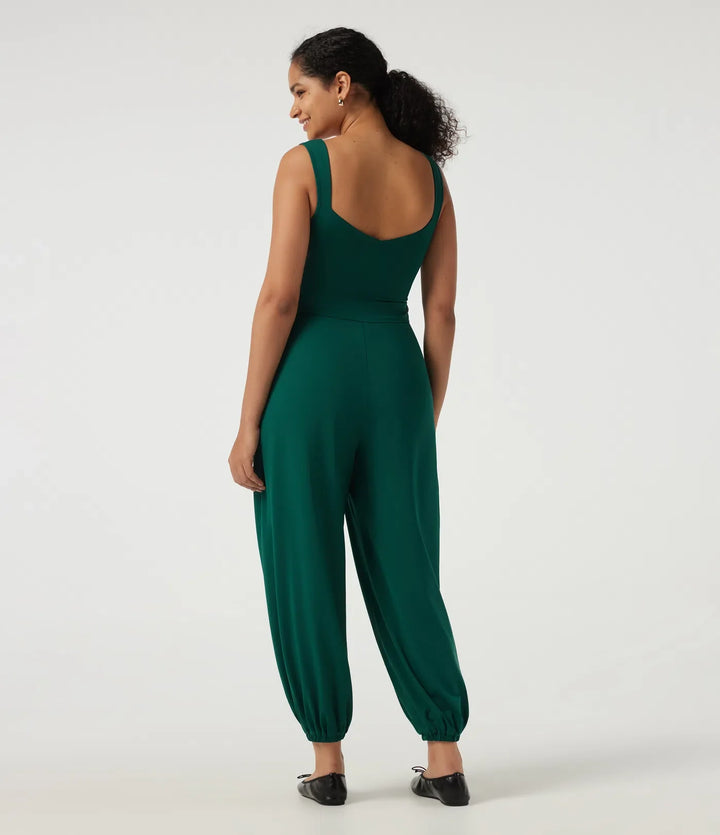 Diamond Collar Sleeveless Casual Jumpsuit with Built-in Bra and Pockets -Easy Peezy Edition