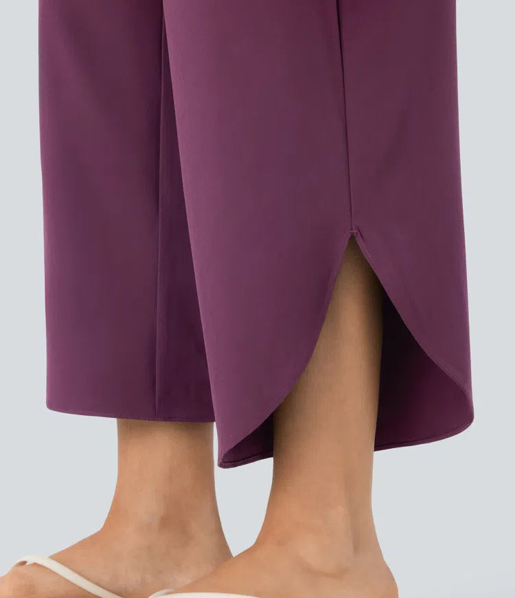 Breezeful High Waisted Tummy Control Split Hem Quick Dry Resort Trousers with Pockets