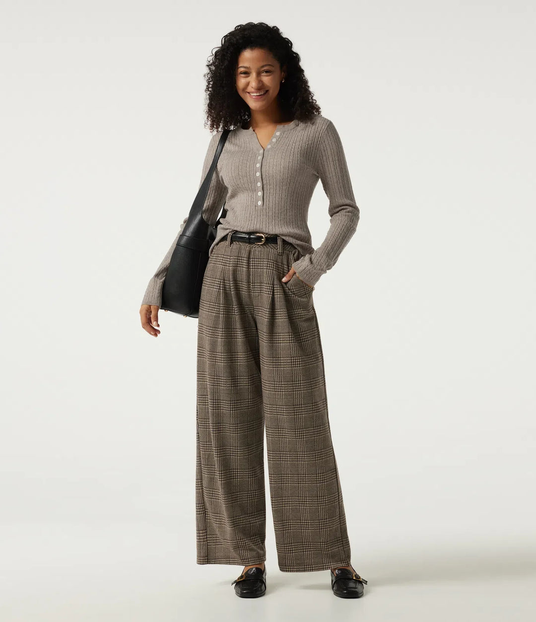 Henley Neck Cable Stitch Long Sleeve Work Jumper