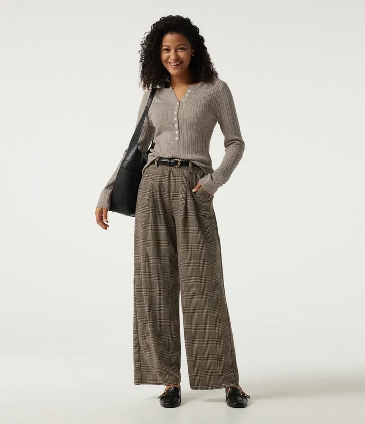 Henley Neck Cable Stitch Long Sleeve Work Jumper