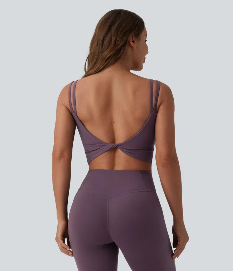 Halara UltraSculpt Double Straps Twisted Backless Cropped Built-in Bra Yoga Tank Top DD-F Cups