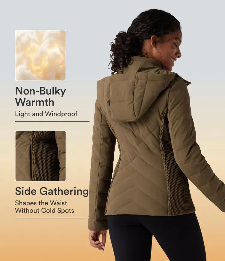 PuffFlex Removable Hood Shirred Casual Padded Jacket with Pockets
