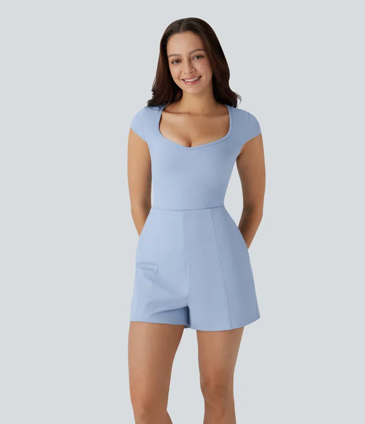 SoftlyZero Airy U Neck Cap Sleeve Pocket InstantCool Yoga Playsuit-Easy Peezy