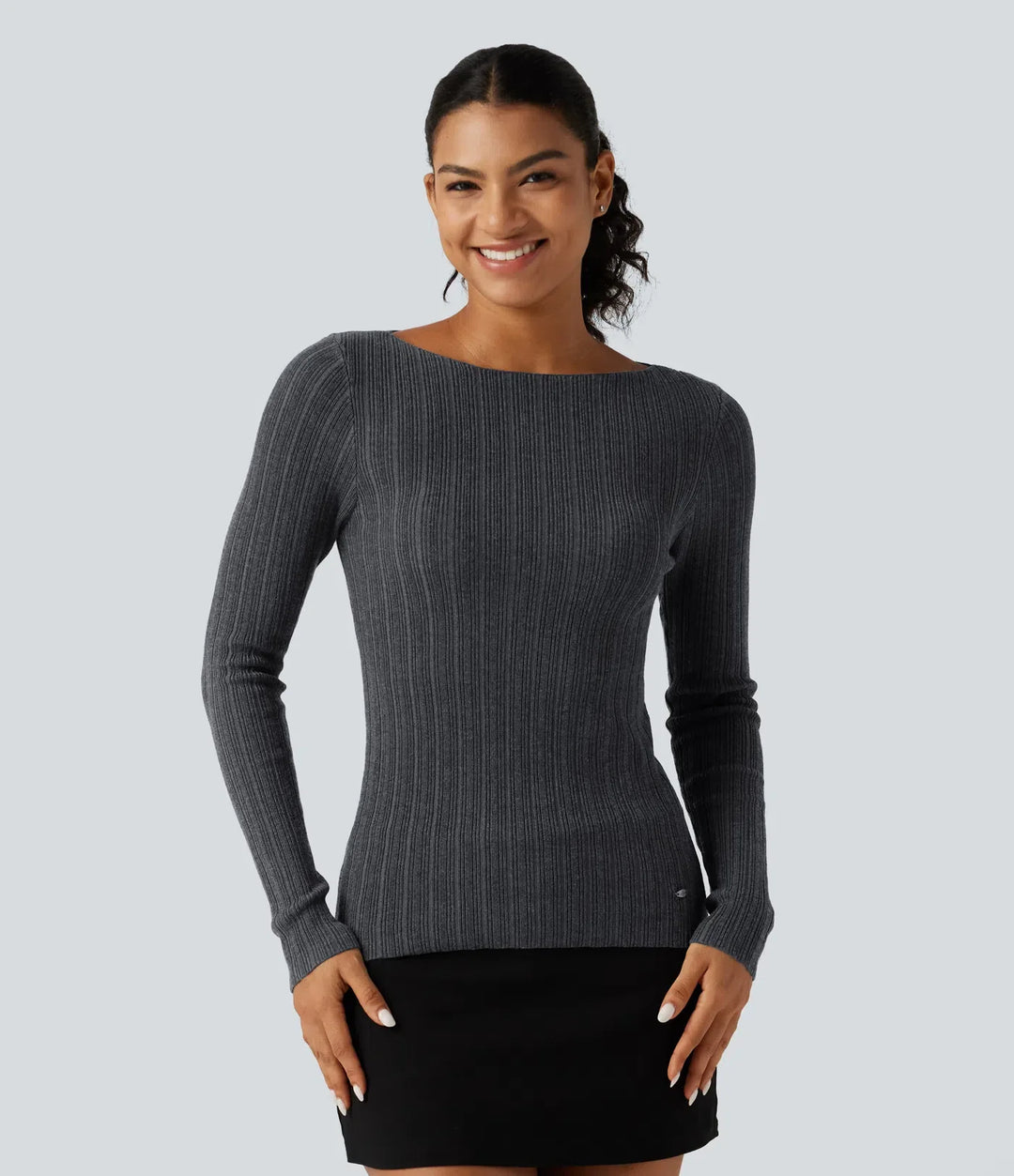 Boat Neck Long Sleeve Casual Jumper