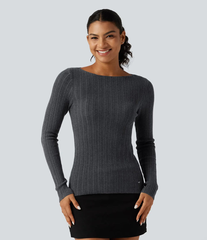 Boat Neck Long Sleeve Casual Jumper