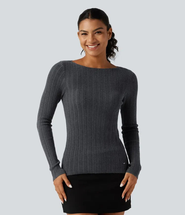 Boat Neck Long Sleeve Casual Jumper