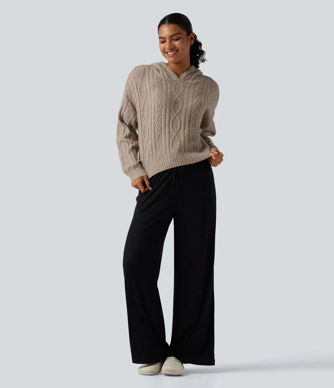 Cable Knit Hooded Long Sleeve Lounge Jumper