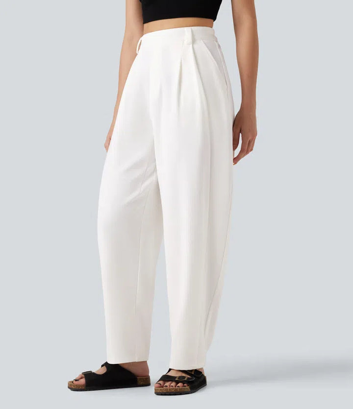 High-waisted Barrel Leg Baggy Work Trousers with Pockets