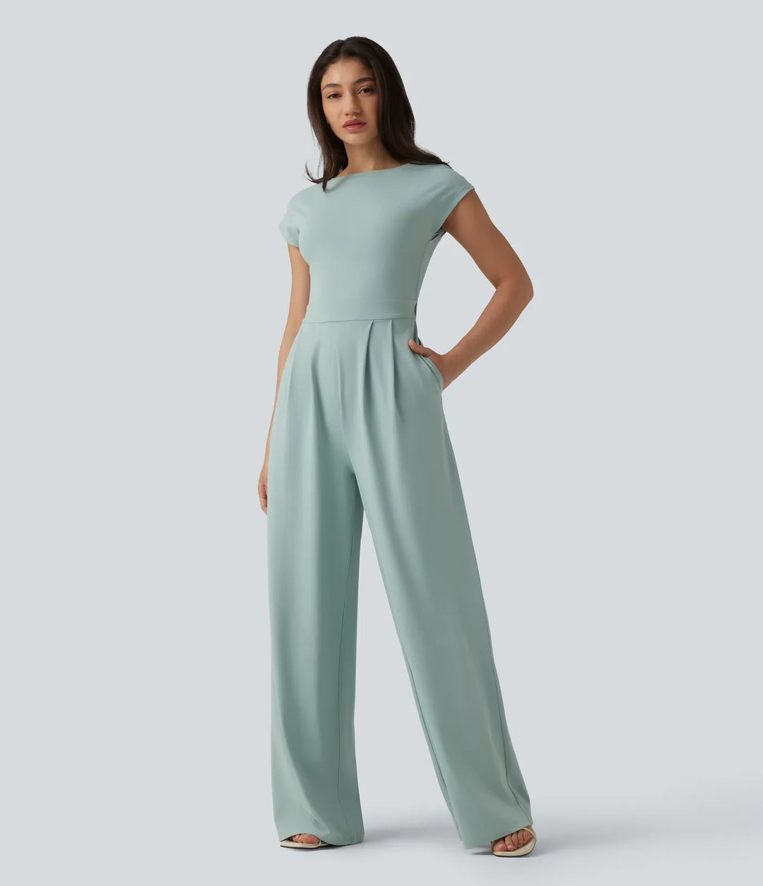 Twisted Backless Built-in Bra Casual Jumpsuit with Pockets-Easy Peezy