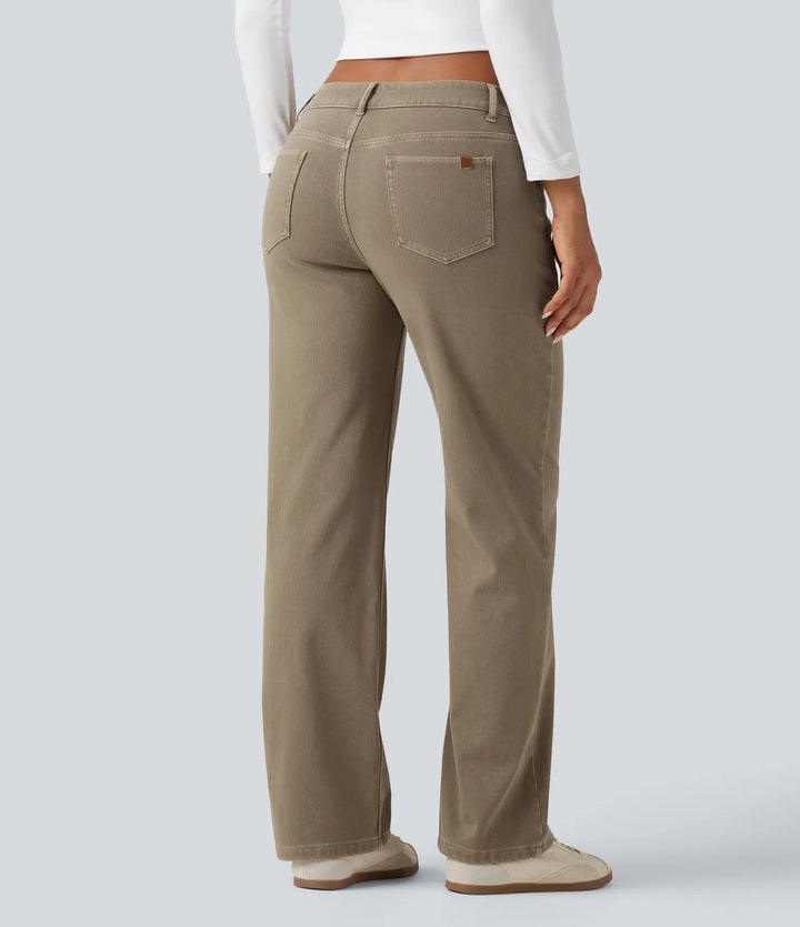 Halara Flex Low Rise Asymmetric Straight Leg colourful Casual Jeans with Pockets
