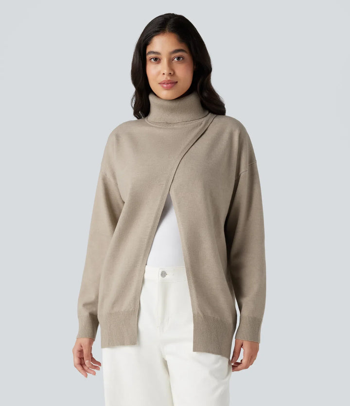 High Neck Long Sleeve Work Jumper-Front and Back Wearable