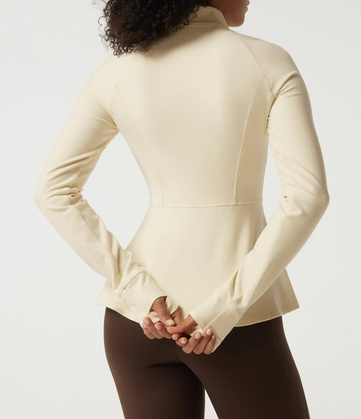 Stand Collar Long Sleeve Yoga Jacket with Pockets and Thumb Holes