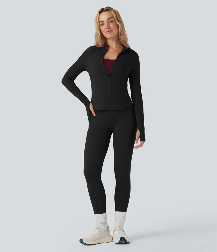 Halara UltraSculpt Stand Collar Long Sleeve Thumb Hole Yoga Curvy Jacket with Pockets