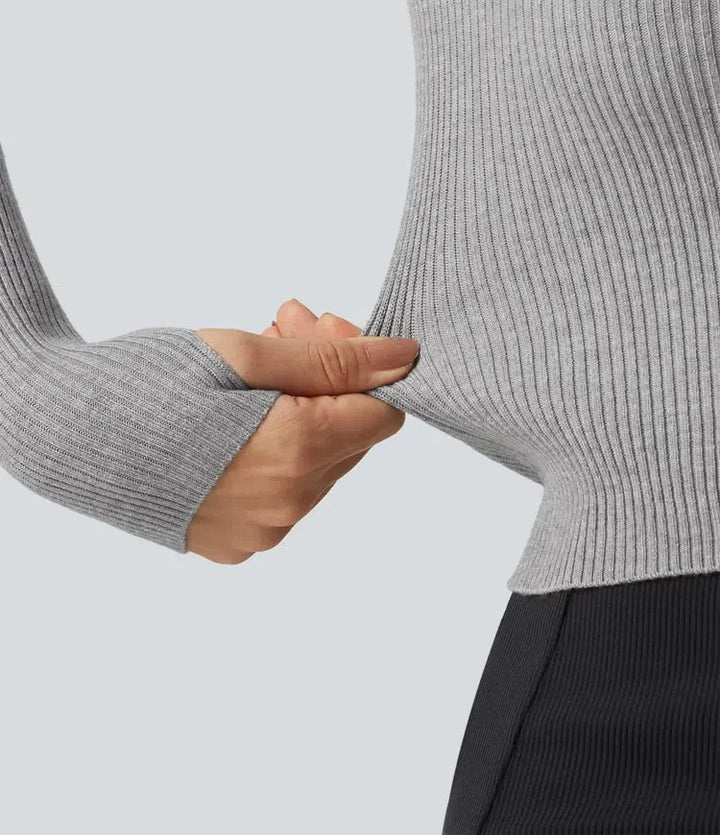 Lapel Long Sleeve Thumb Hole Work Jumper