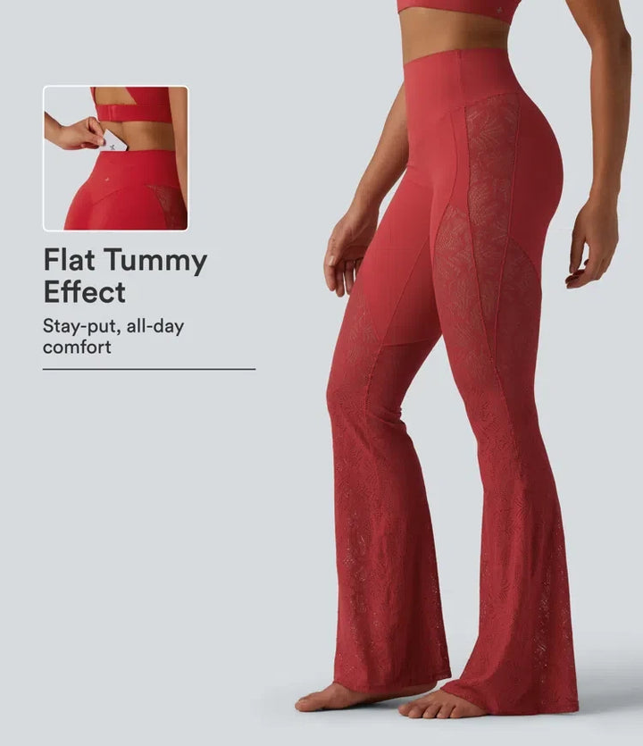Halara UltraSculpt High Waisted Tummy Control Contrast Lace Yoga Flare Leggings with Pocket