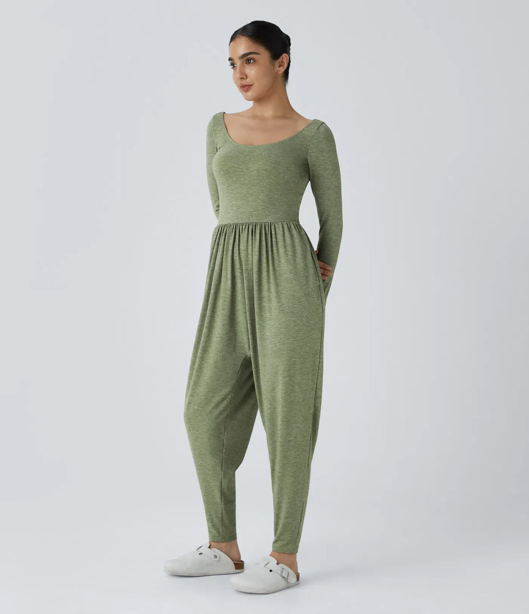 Scoop Neck Pocket Casual Harem Jumpsuit