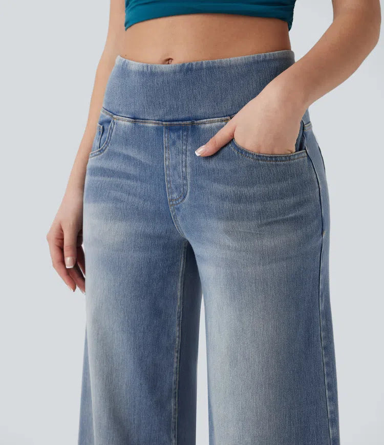 Halara Flex Mid Rise Tummy Control Casual Baggy Jeans with Pockets