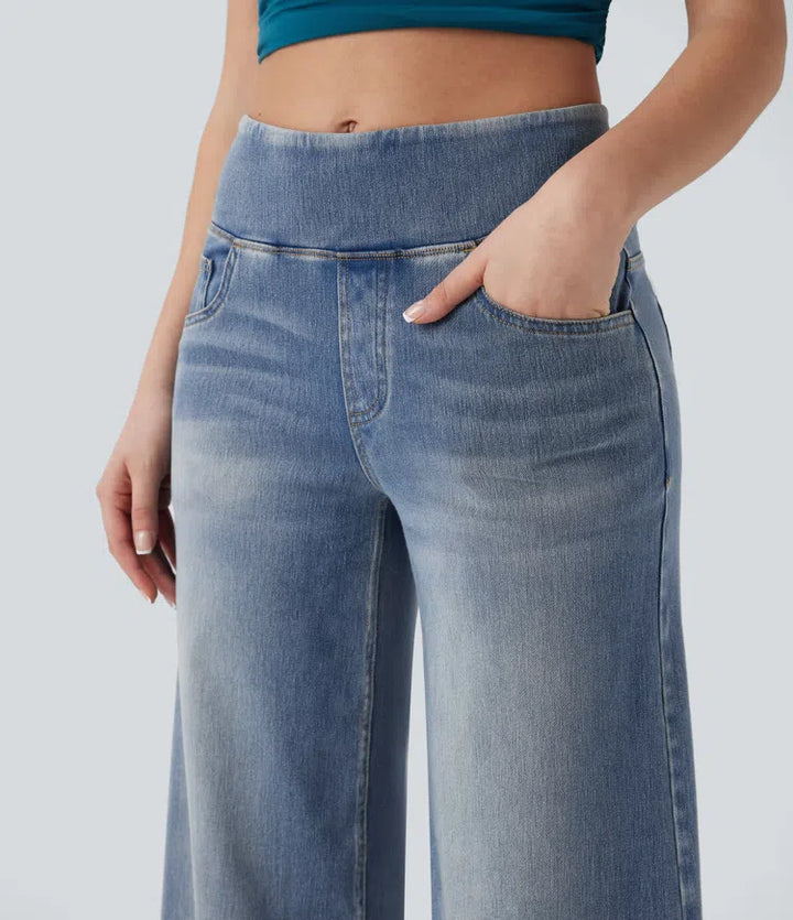 Halara Flex Mid Rise Tummy Control Casual Baggy Jeans with Pockets