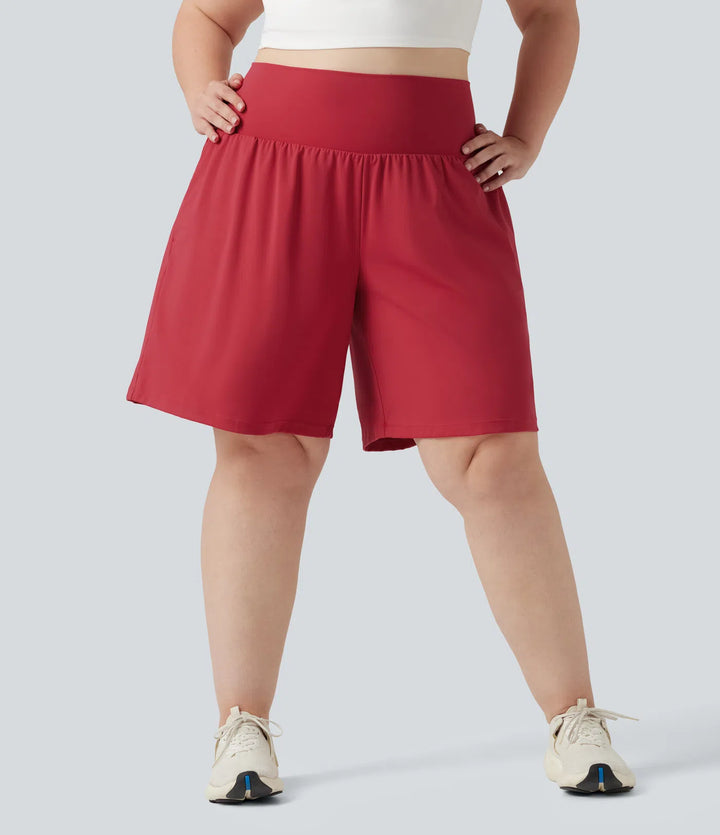 Plus Size SoftlyZero Airy Super High Waisted 2-in-1 Cool Touch Yoga Shorts 9&