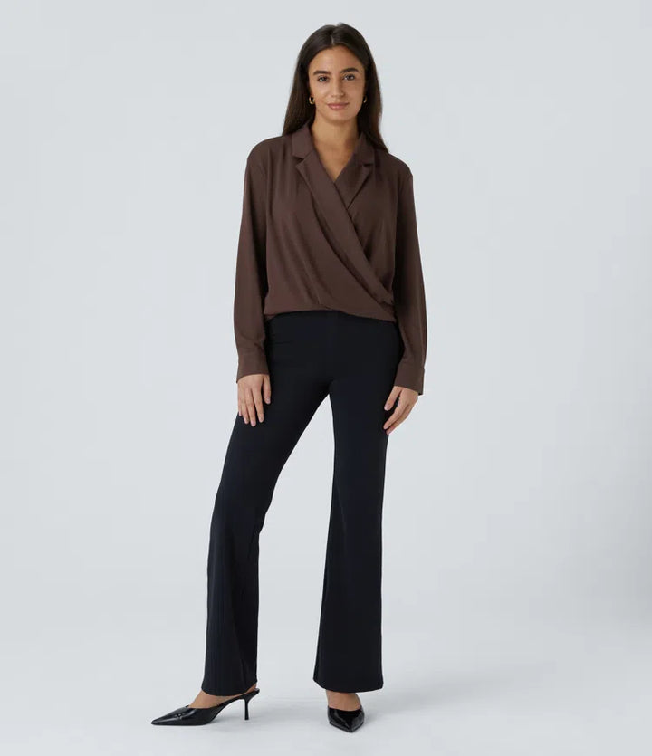 Notched Collar Crossover Long Sleeve Work Shirt