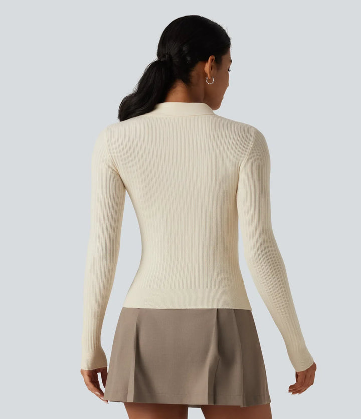 V Neck Long Sleeve Tie Front Slim Work Jumper