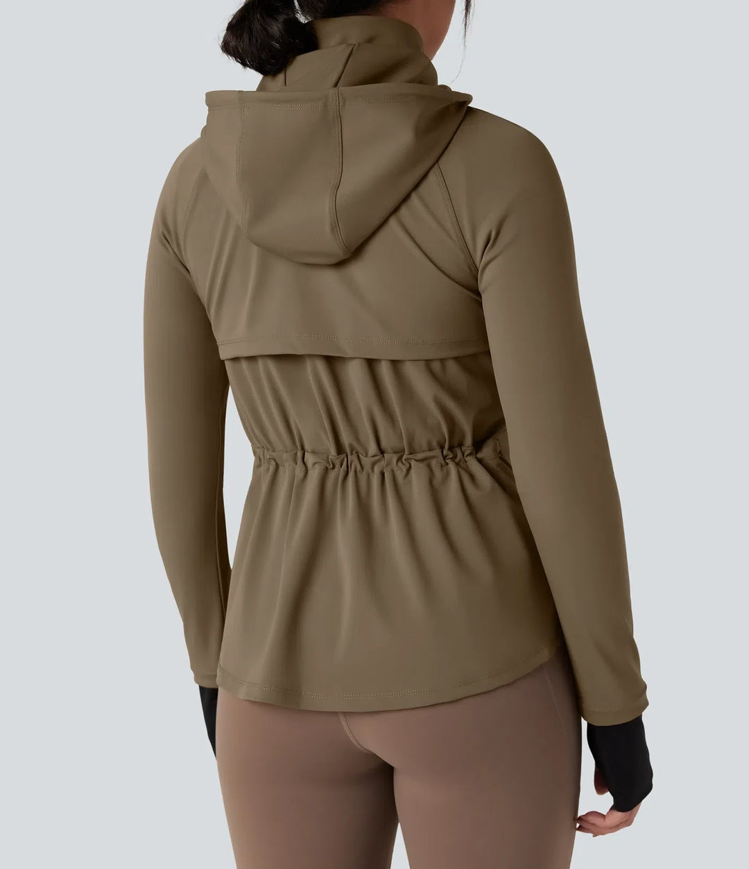 Removable Hood Thumb Holes Drawstring 2-Way Zipper Hiking Jacket with Pockets
