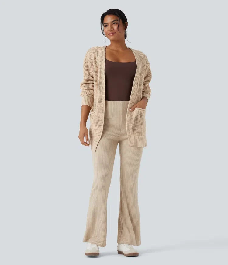Long Sleeve Waffle Casual Cardigan with Pockets