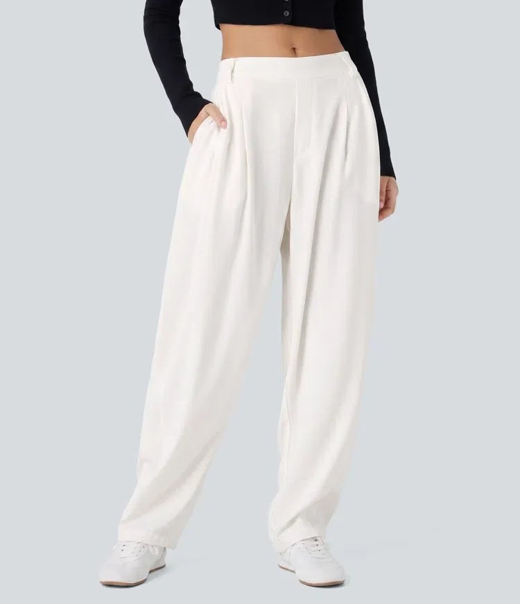 Mid Rise Pocket Barrel Leg Baggy Work Trousers