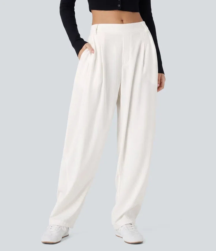 Mid Rise Pocket Barrel Leg Baggy Work Trousers