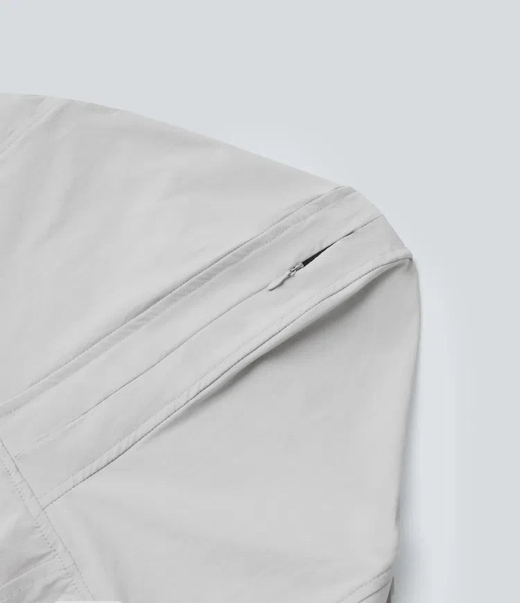 Hooded Long Sleeve Thumb Hole Zipper Hiking Jacket with Pockets-UPF40+