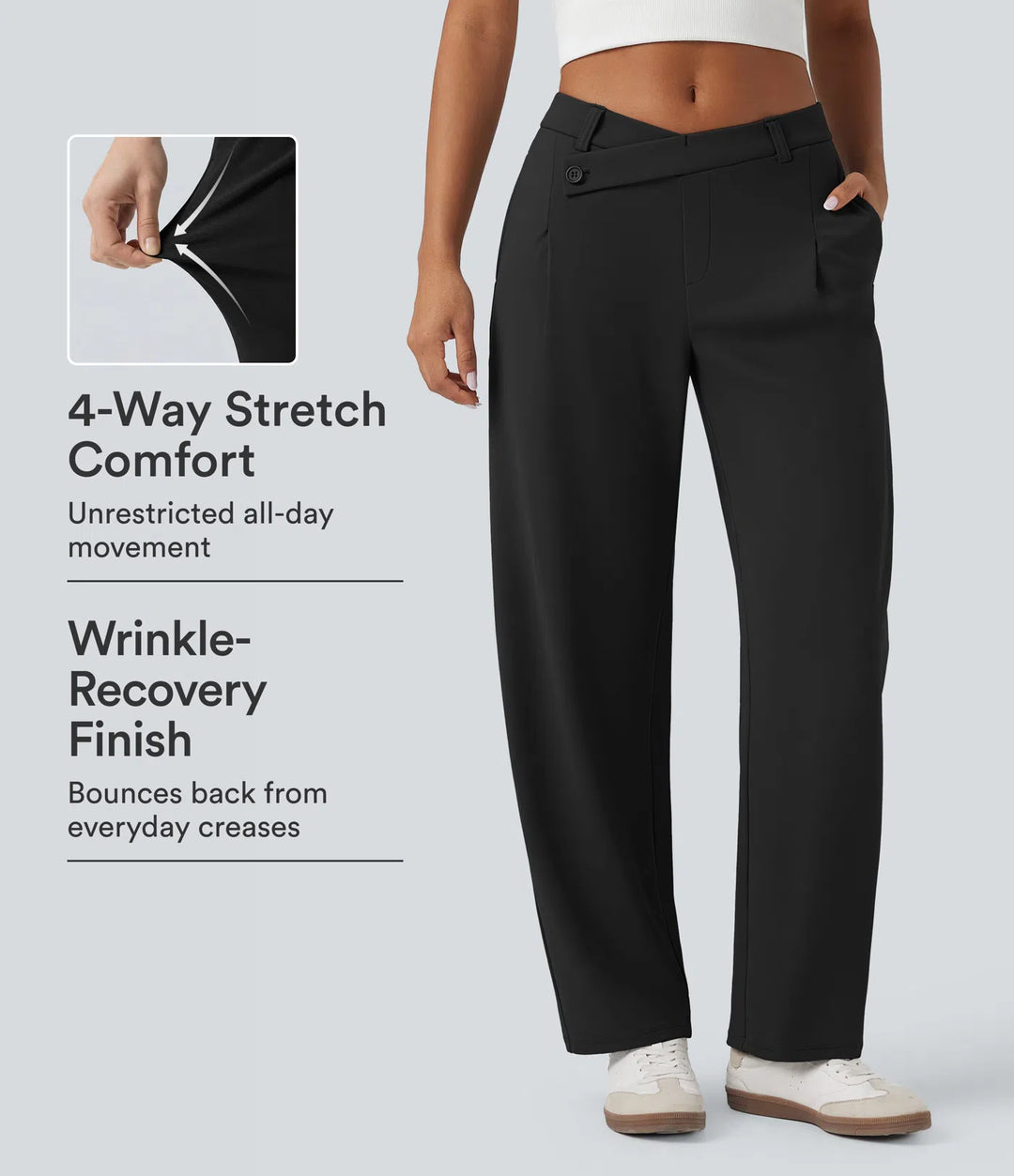 Halara Flex DayStretch Asymmetric Mid Rise Tapered Work Trousers with Pockets
