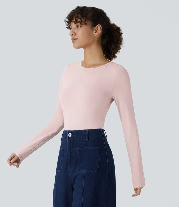 Round Neck Long Sleeve Button Casual Bodysuit