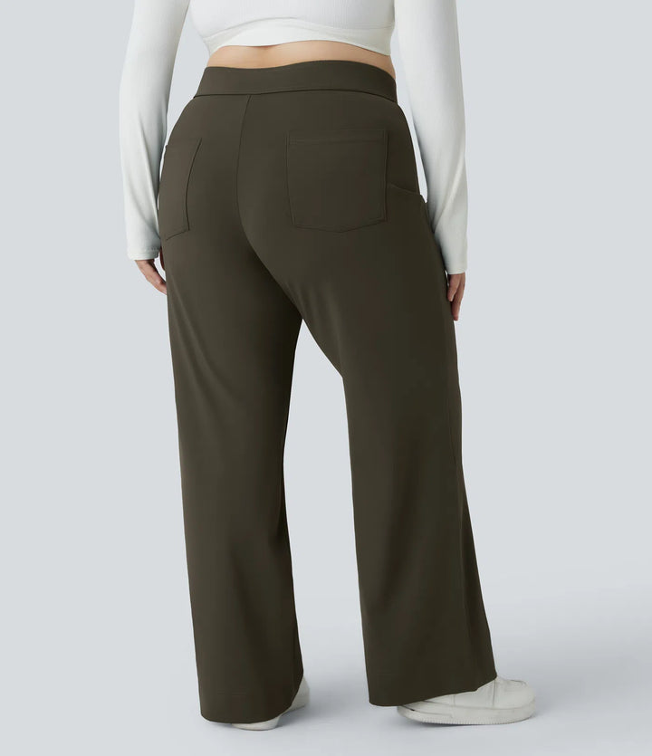 DayStretch High Waisted Pockets Straight Leg Casual Plus Size Trousers