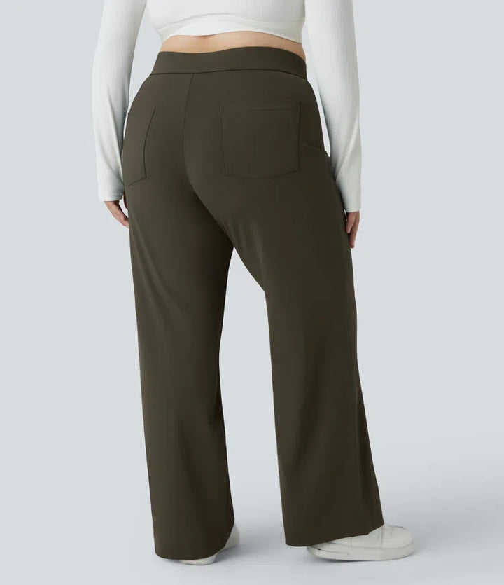 DayStretch High Waisted Pockets Straight Leg Casual Plus Size Trousers