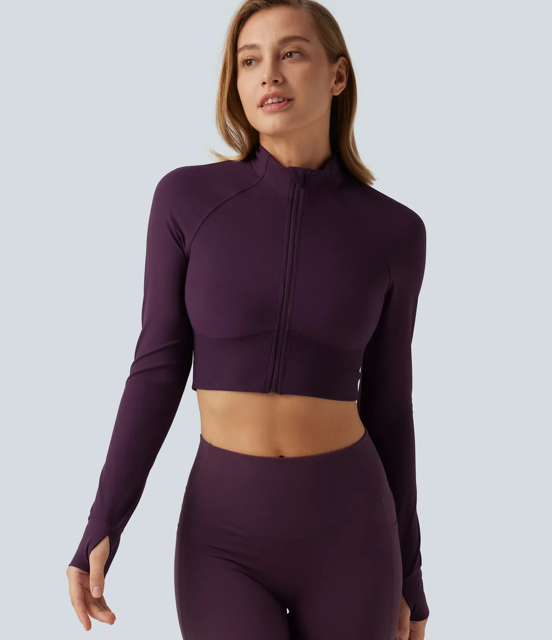 Halara UltraSculpt Mock Neck Raglan Long Sleeve Thumb Hole Cropped Yoga Jacket