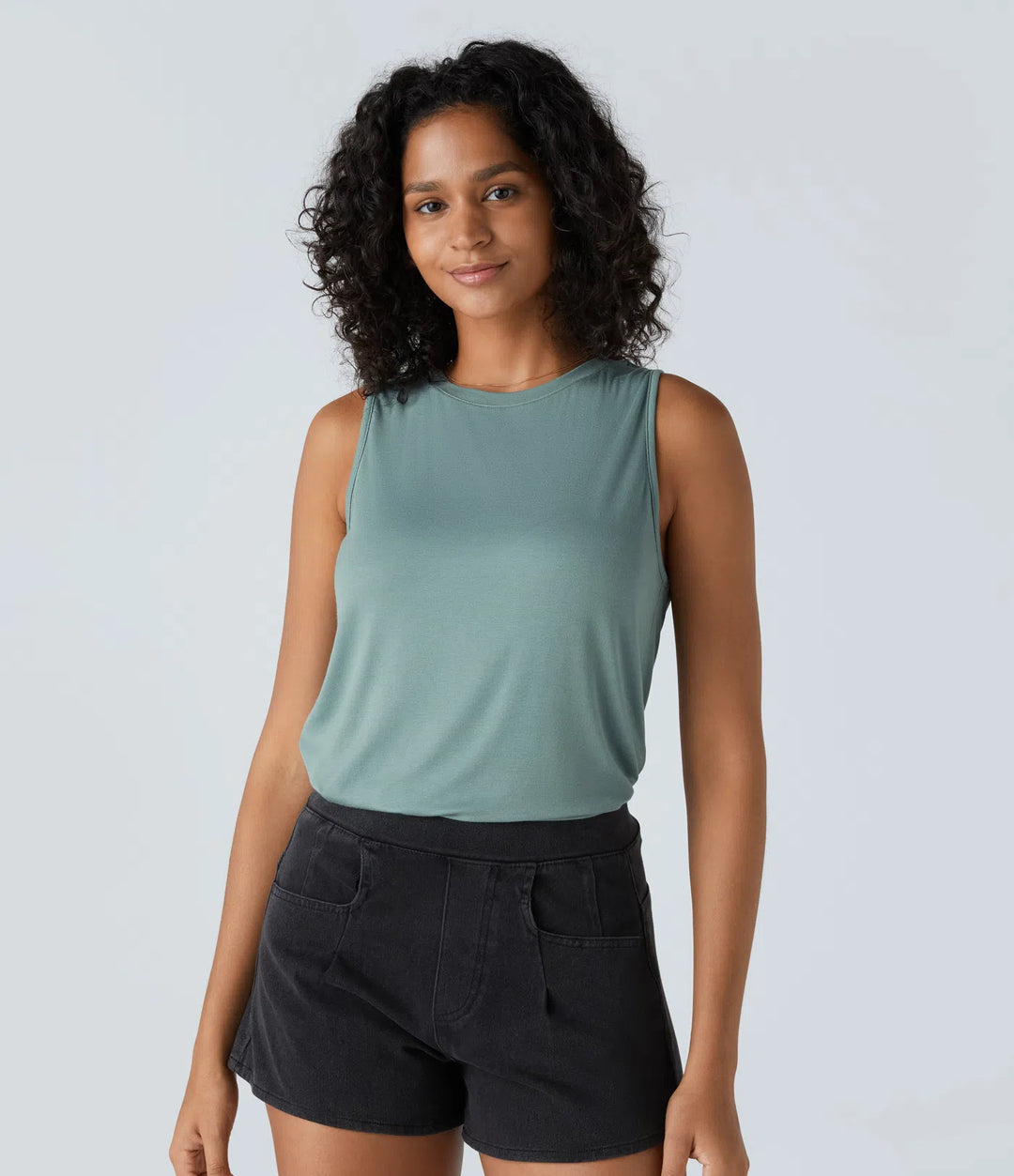 Ribbed Round Neck Basic Casual Tank Vest Top