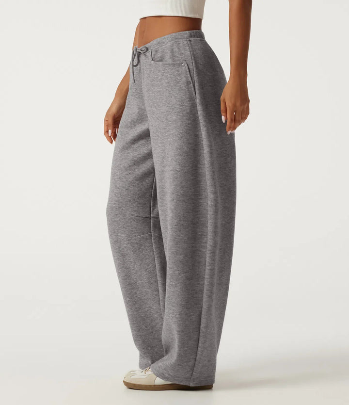 Mid Rise Drawstring Barrel Leg Casual SweatTrousers with Pockets