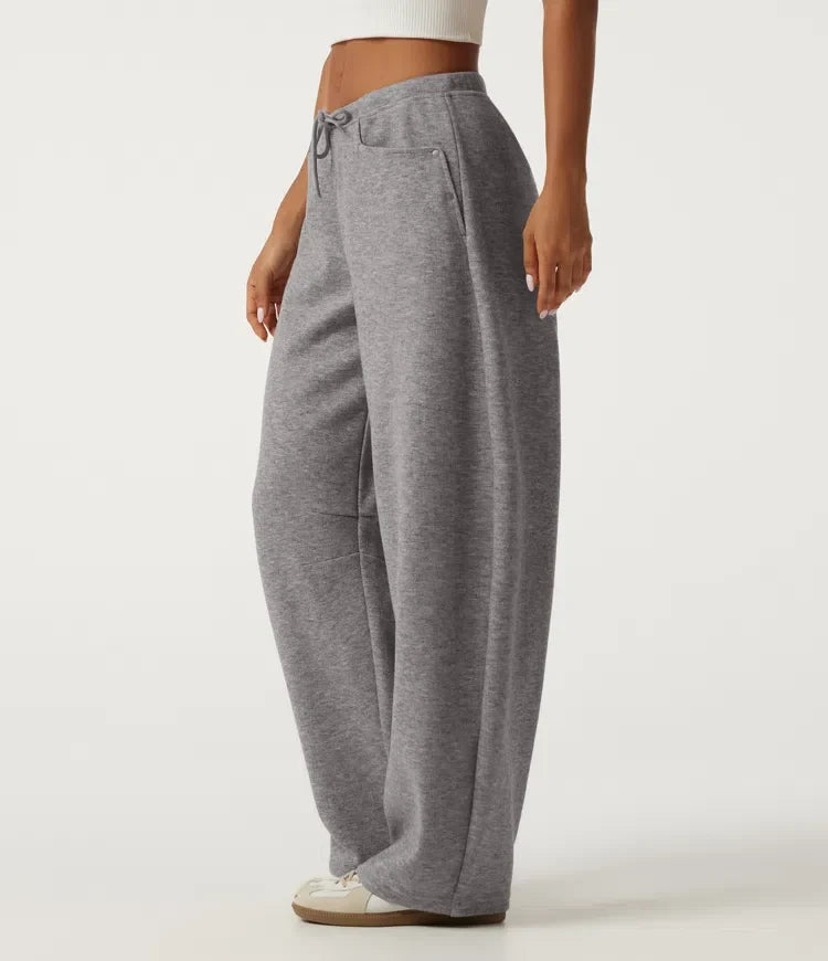 Mid Rise Drawstring Barrel Leg Casual SweatTrousers with Pockets