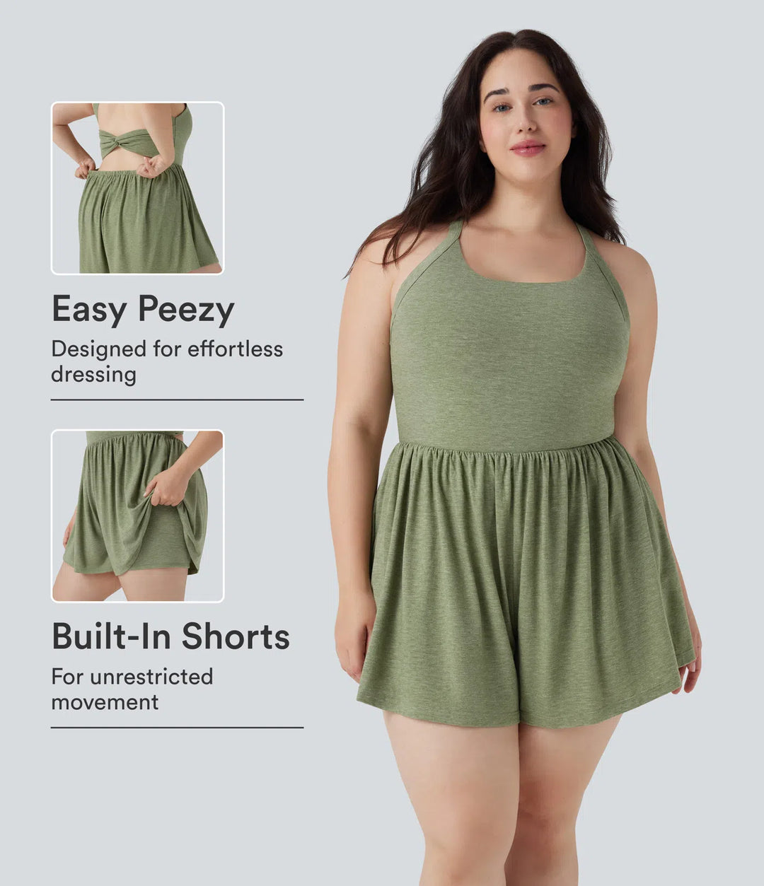 Backless Twisted 2-in-1 Resort Plus Size Playsuit with Pockets-Easy Peezy Edition