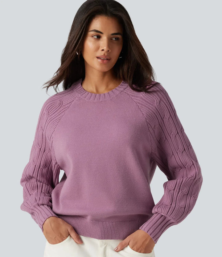 Round Neck Long Sleeve Slit Hem Casual Jumper