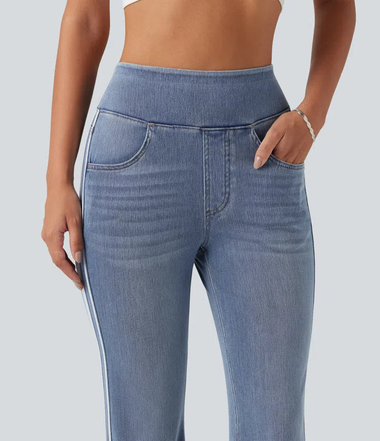 Halara Flex High Waisted Stripe Flare Washed Casual Jeans with Pockets