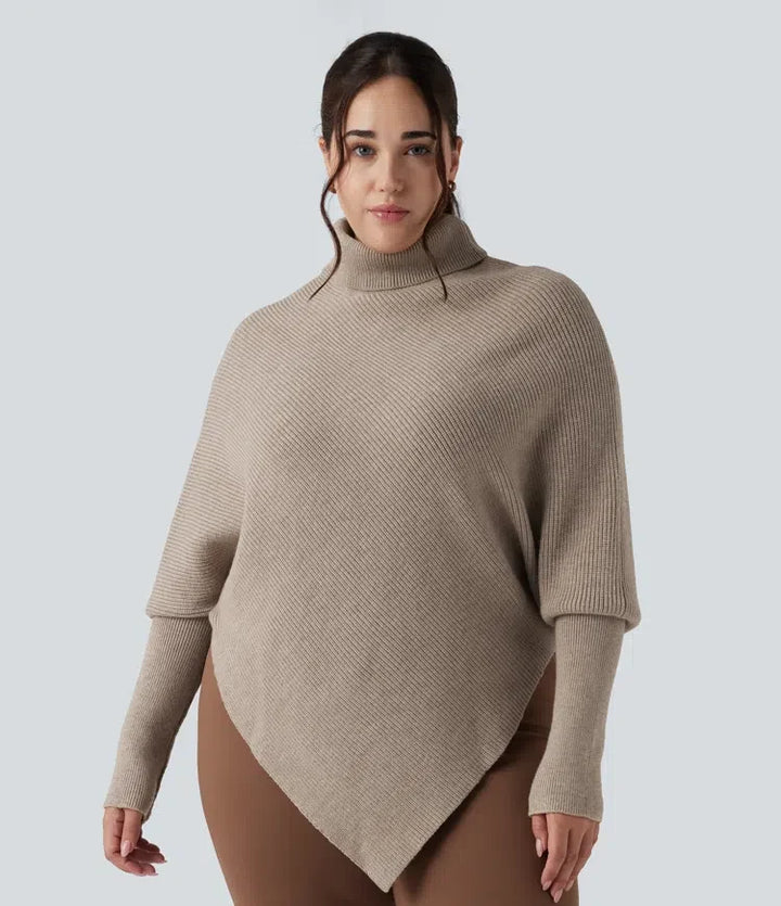 High Neck Long Sleeve Asymmetric Hem Work Plus Size Jumper