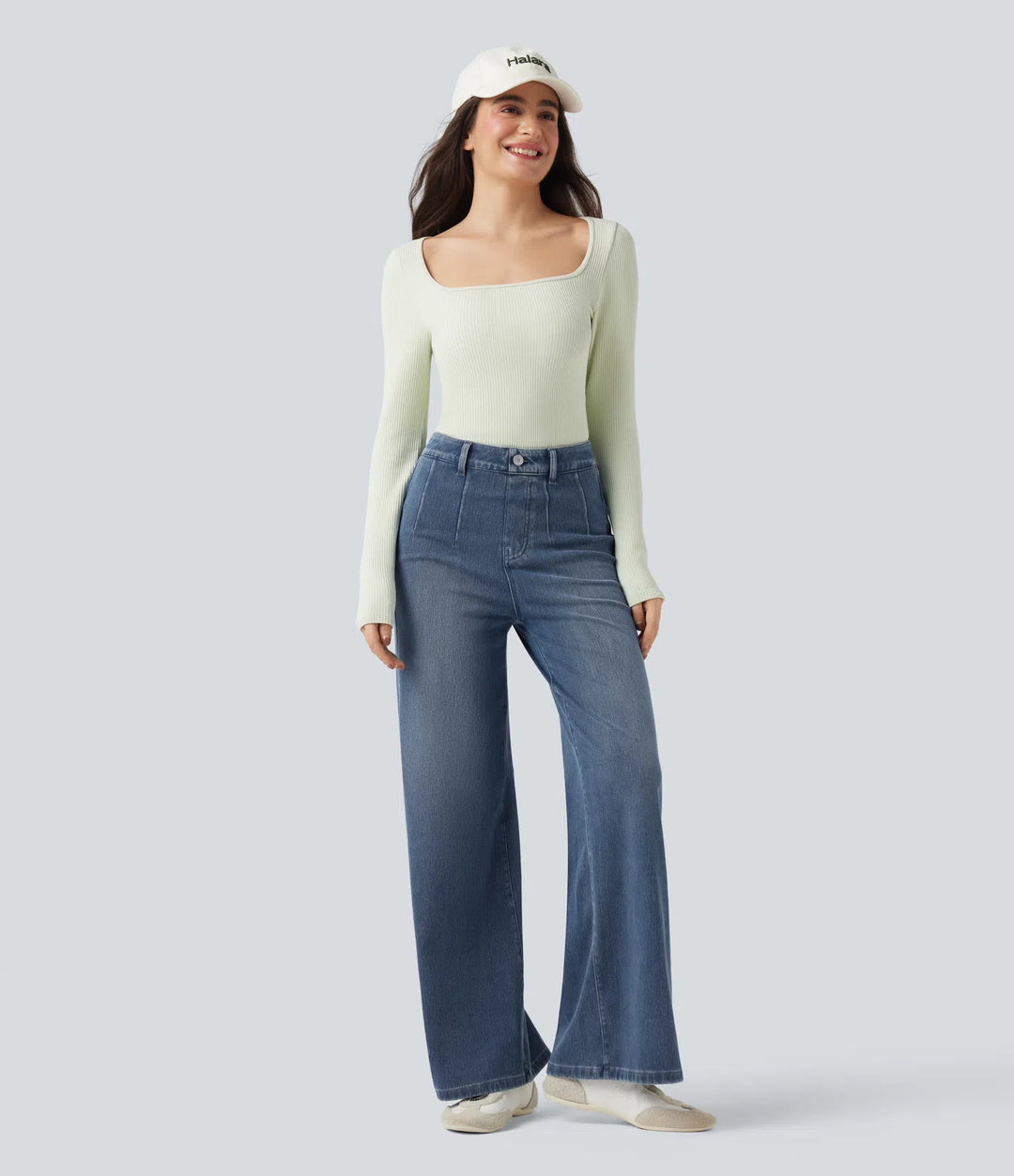 Halara Flex High Waisted Tummy Control Wide Leg Casual Jeans with Pockets