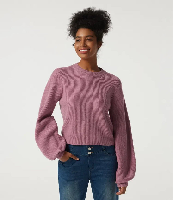 Round Neck Puff Long Sleeve Casual Jumper