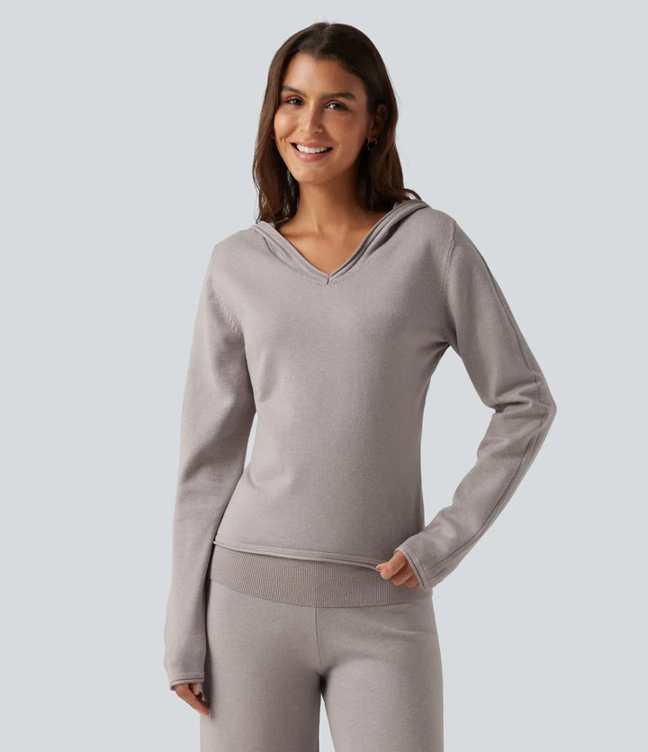 Hooded Long Sleeve Rolled Hem Lounge Jumper