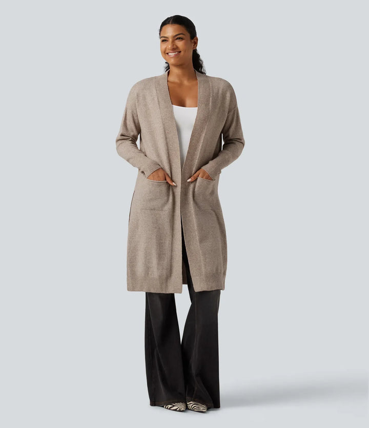 Long Sleeve Open Front Casual Cardigan with Pockets