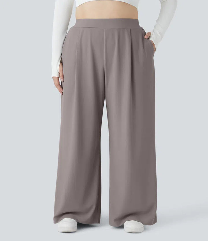 Halara Flex High Waisted Body Sculpt Waist-Slimming Pocket Wide Leg Micro Waffle Plus Size Work Trousers