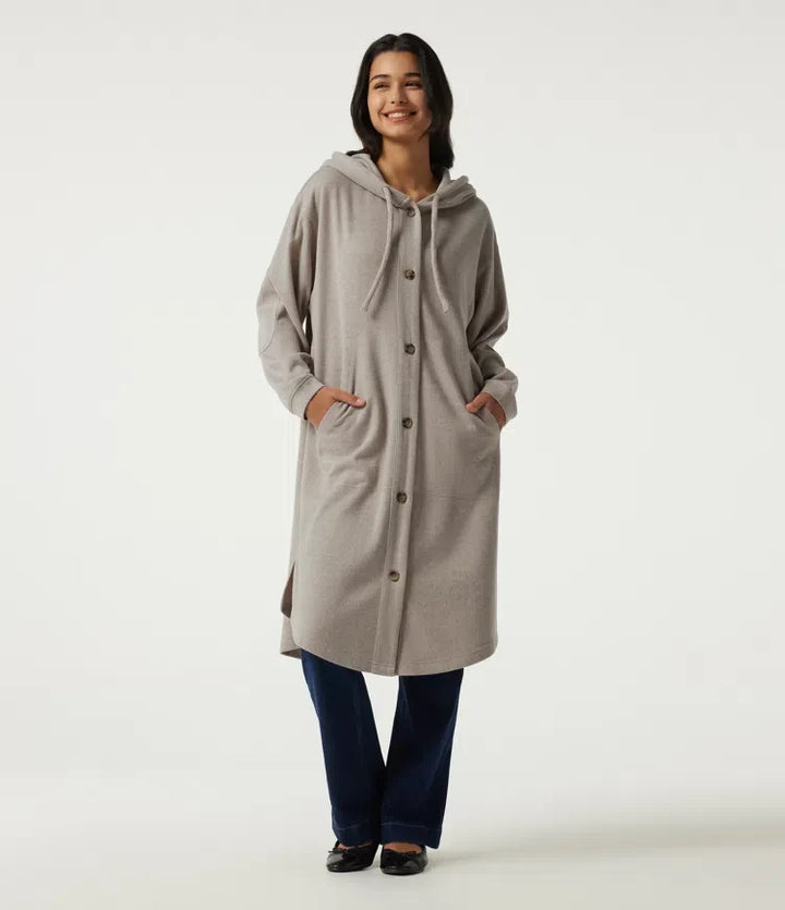 Hooded Long Sleeve Longline Casual Jacket with Pockets