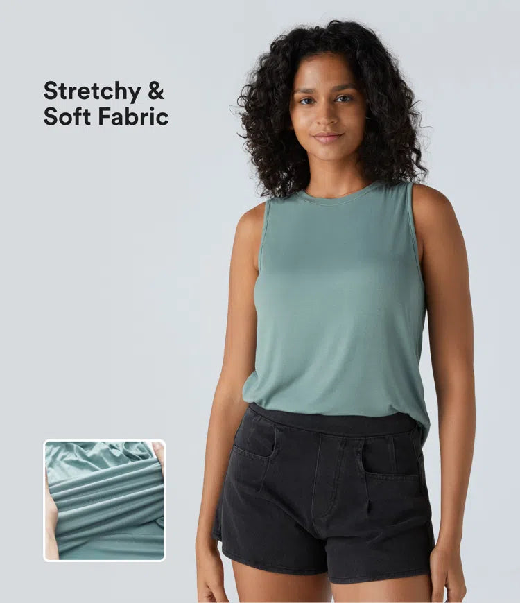 Ribbed Round Neck Basic Casual Tank Vest Top